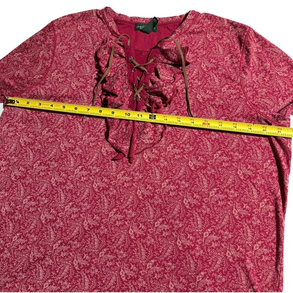 LRL Lauren Jeans Co Red Floral 3/4 Sleeve Lace Up Top Ruffle Women’s Size 1X - Picture 7 of 9